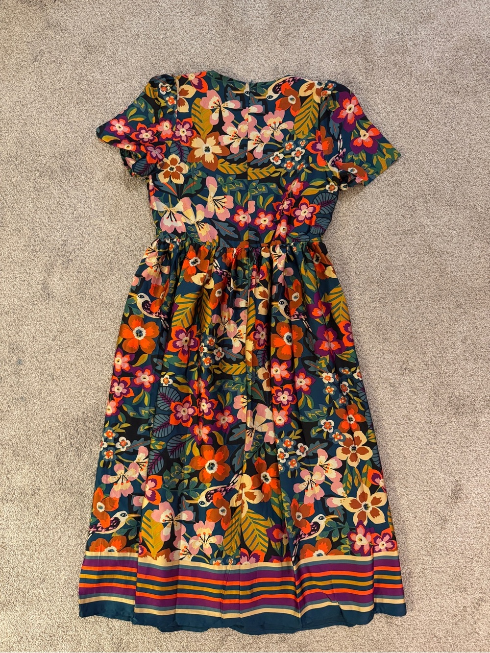 Bohme bright and fun floral bird print midi dress size M short sleeve - Picture 5 of 9